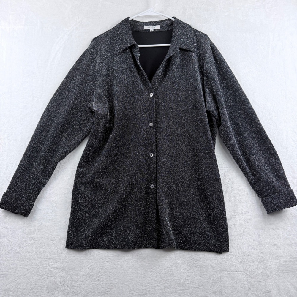 Karen Kane Button Up Shirt Metallic Shimmer Black Silver Size M